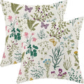 AEIOAE Spring Pillow Covers 22x22 Inch Set of 2,Sage Green Teal Wild Flower Plant Throw Pillows Case,Seasonal Floral Outdoor Decorative Linen Farmhouse Decor Cushion Covers for Home Sofa Bed Couch