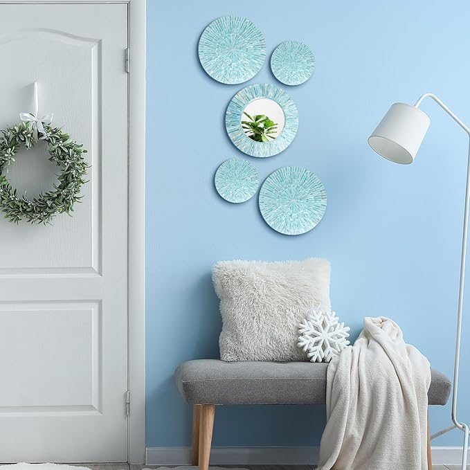 Wesiti 5 Pcs Gifts Natural Mother of Pearl Mirror Wall Decor Christmas Housewarming Gift Handmade Coastal Wall Plates Art Hanging Art for Bedroom Bathroom Decoration