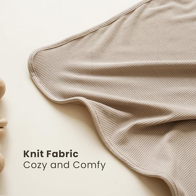 Konssy Knit Baby Blanket 2 Pack, Soft Ribbed Swaddle Receiving Blankets for Boys & Girls, Lightweight Cozy Swaddling Wrap for Newborns, Infants, & Toddlers, 33x42 Inch (Camel, Beige)