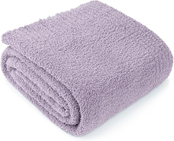 PAVILIA Super Soft Throw Blanket for Couch, Fluffy Cozy Lightweight Purple Blanket, Fuzzy Warm Knit Blanket for Bed Sofa, Lavender Lilac, 50x60
