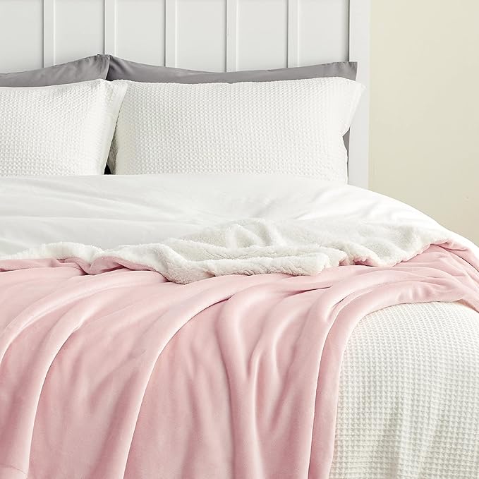 Bedsure GentleSoft Sherpa Fleece Blanket Queen Size for Bed, Non-Heated, Thick and Warm Throw for Women and Girls, Soft Fuzzy Plush Queen Blanket for Spring, Room Home Decor, Pink, 90x90 Inches