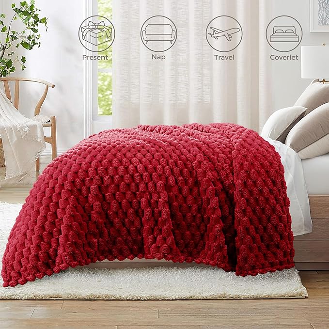 Whale Flotilla King Size Blanket for Bed with Jacquard Pattern, Fuzzy Soft Cozy Exquisite Blankets for All Season, Warm and Fluffy, 90x104 Inch, Red