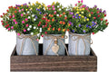 Table Centerpiece Decoration Artificial Flower Set with 3 Fake Milan Bouquet and Wood Tray for Desk Home Bathroom Office Décor