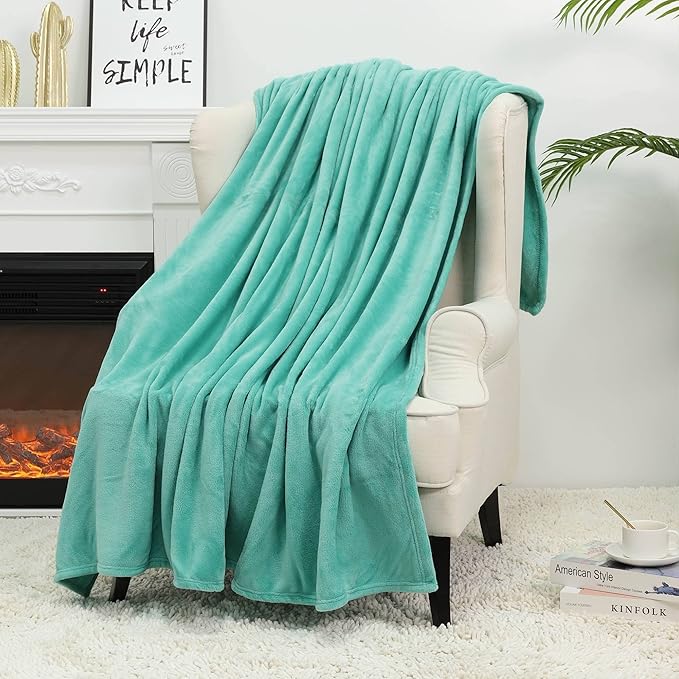 NANPIPER Fleece Blankets Super Soft Flannel Queen Size Blanket for Bed Luxury Cozy Microfiber Plush Fuzzy Blanket,Lake Blue