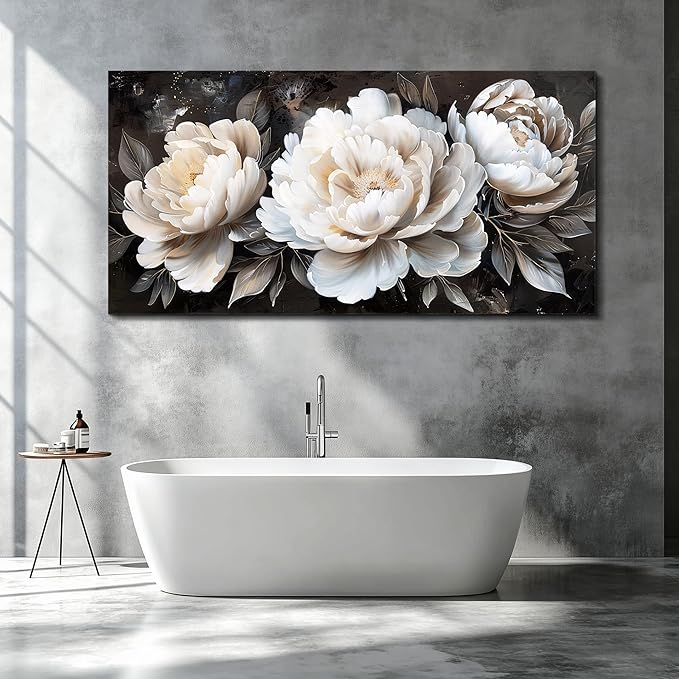 QIYILEXWART Large Wall Decor For Living Room Canvas Wall Art For Office Modern Wall Decorations For Bedroom White Peony Landscape Painting Farmhouse Pictures Artwork Room Home Decor 24x48 In