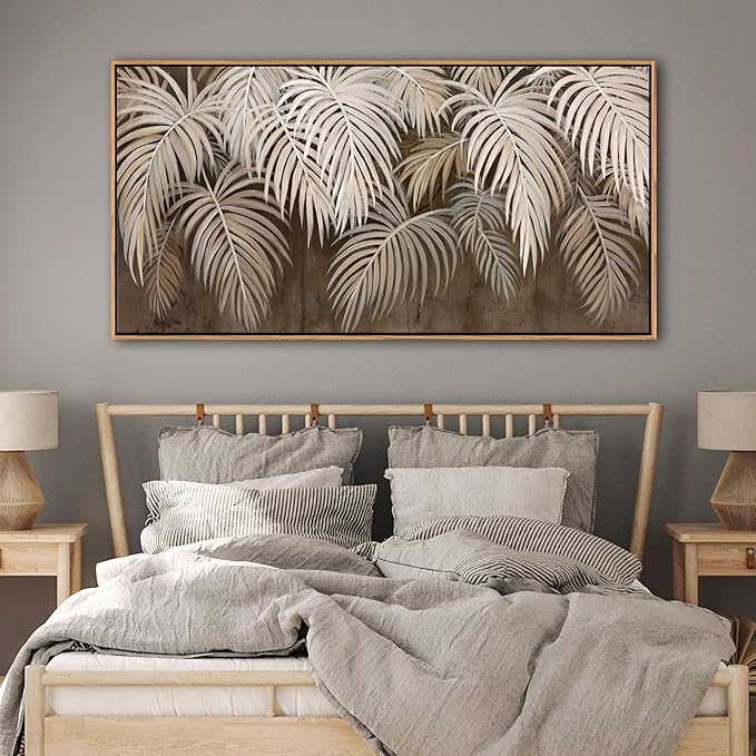 Boho Wall Art - Modern Minimalist Brown Canvas Artwork,Neutral Pictures for Living Room Textured Large Wall Art for Bedroom Wall Decor Framed Paintings 24×48IN