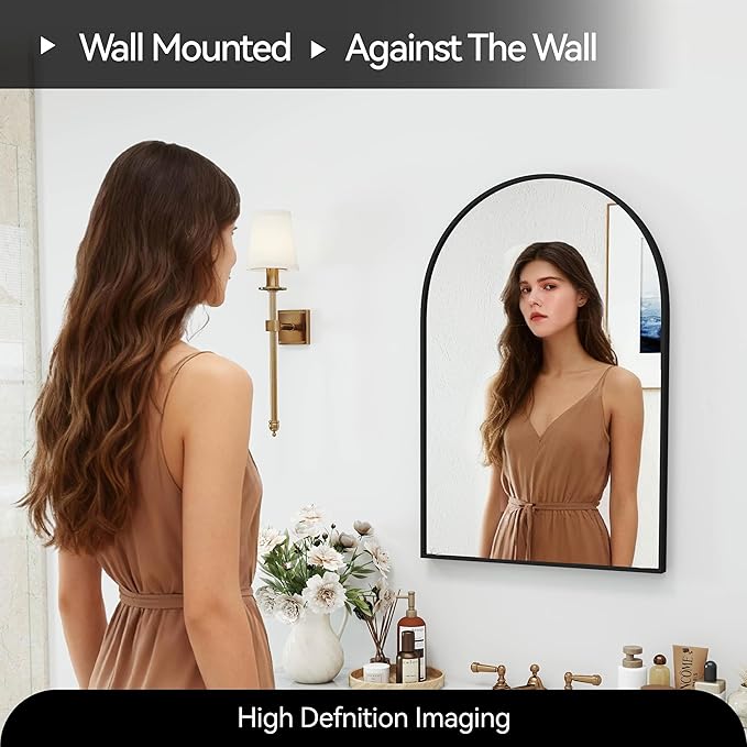 30x20 Arch Mirror Rectangle Wall Mounted Hanging or Against Wall Aluminum Alloy Metal Frame Dressing Make-up Mirrors for Entryway Bedroom Bathroom Living Room 30 20 inch Black