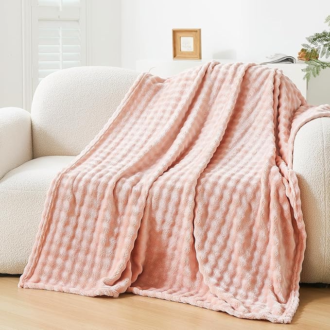 Fluffy 3D Bubble Throw Blanket for Couch & Bed – Cozy Soft Fleece Blankets for Women & Girls – Warm Lightweight Fuzzy Twin (60x80) – Machine Washable Gifts