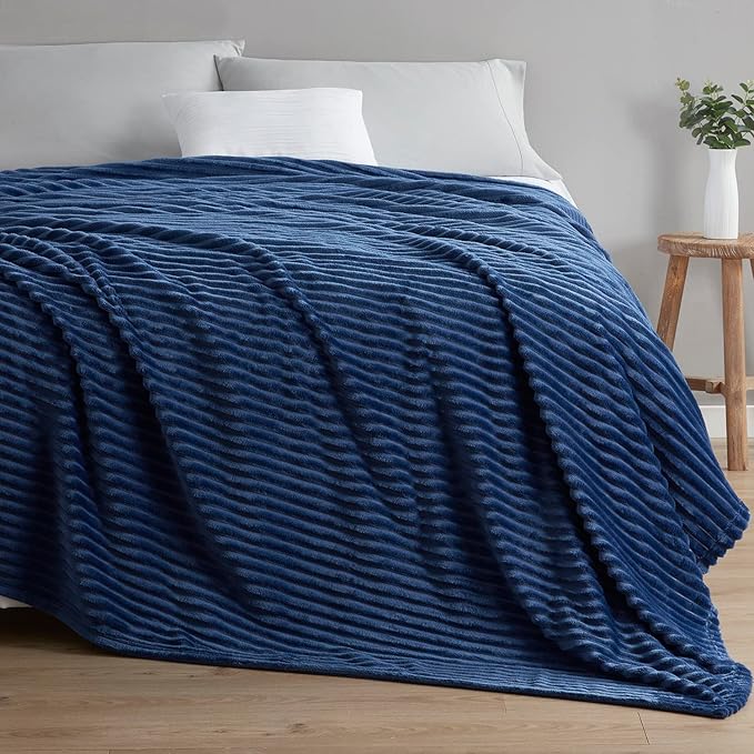 Nestl Blanket Twin Size for Bed - Cozy Warm Fuzzy Blankets for Women, Plush Small Fleece Throws for Girls - Navy Blue, 66 x 90 Inches