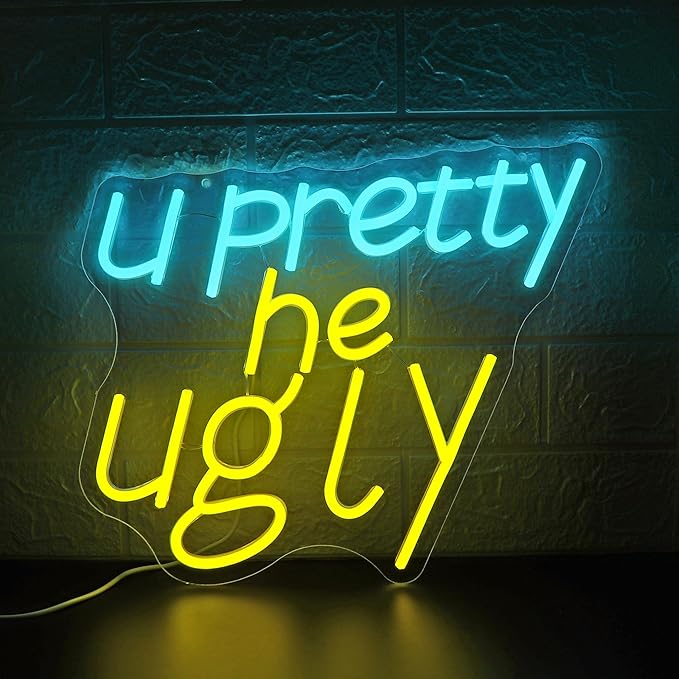 U Pretty, He Ugly Neon Sign, Dimmable Neon Signs for Wall Decor, Beer Bar Signs for Man Cave, Room Home Decor, Led Sign - USB Powered