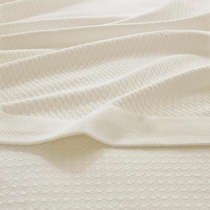 Madison Park 100% Egyptian Cotton Lightweight Summer Blanket, Breathable Waffle Knit Design, Soft Cozy All-Season Throw for Bed, Couch or Sofa, Cream Twin Size (66"x90")