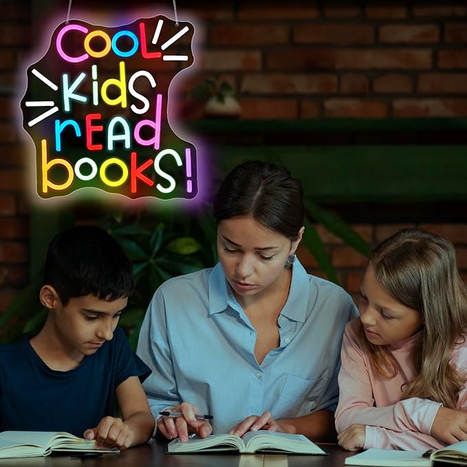 Neon Sign, Gdbkabf Cool Kids Read Books Neon Signs for Wall Decor LED Light Up Signs Home Decor for Classroom, Bedroom, Reading Corner, Study Room, Library Decoration USB Operated