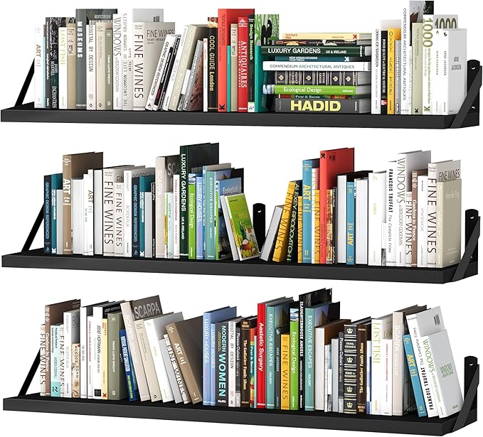 upsimples 35.4 Inches Floating Book Shelves for Wall, Long Floating Wood Shelves for Living Room, Library, Bedroom, Office Organizer and Storage, Black