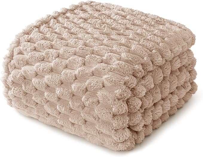 Whale Flotilla Queen Size Blanket for Bed with Jacquard Pattern, Fuzzy Soft Cozy Exquisite Blankets for All Season, Warm and Fluffy, 90x90 Inch, Camel
