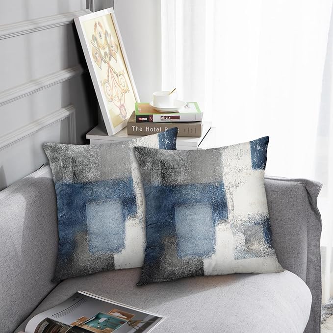 Britimes Throw Pillow Covers Modern Home Art Decor, 16 x 16 Inches Set of 2 Pillow Cases Decorative, Abstract Oil Painting Pillowcases for Bedroom, Living Room, Cushion Couch Sofa, Blue White