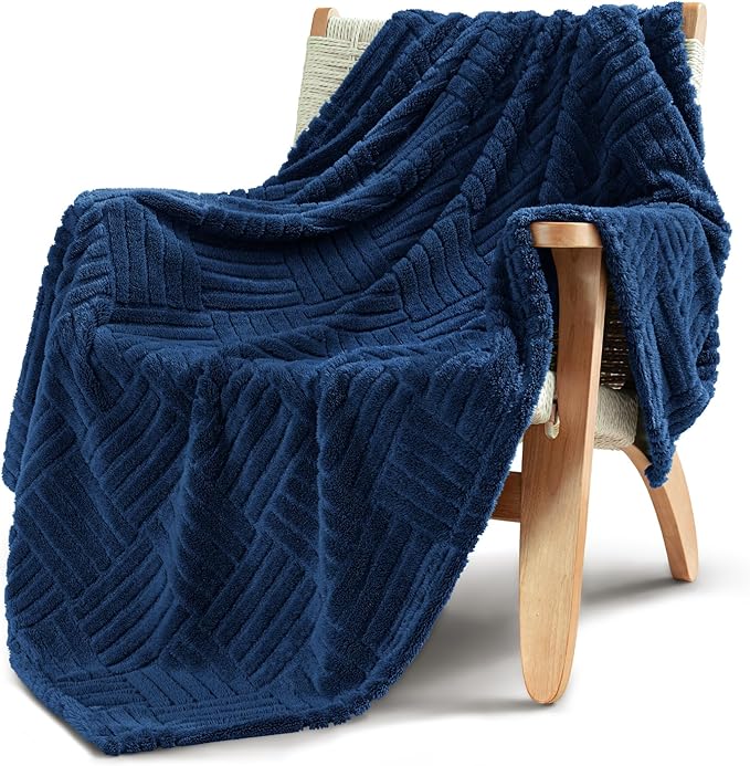 Whale Flotilla Lightweight Fleece Throw Blanket for Couch, Fuzzy Soft Blankets with Decorative Jacquard Pattern for All Season, Warm and Fluffy, 50x60 Inch, Navy Blue
