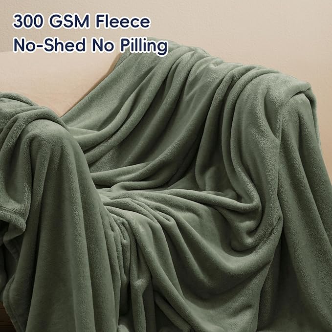 PHF Ultra Soft Fleece Blanket King Size, No Shed No Pilling Luxury Plush Cozy 300GSM Lightweight Blanket for Bed, Couch, Chair, Sofa Suitable for All Season, 108" x 90", Olive Green