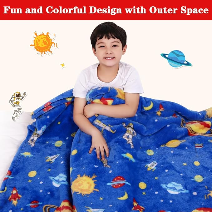 Lukeight Toddler Blanket Gifts for Boys and Girls, Plush Throw Blanket for Kids, Thick and Warm Boys Blanket for Teens Birthday (Space, 50x60 Inches)