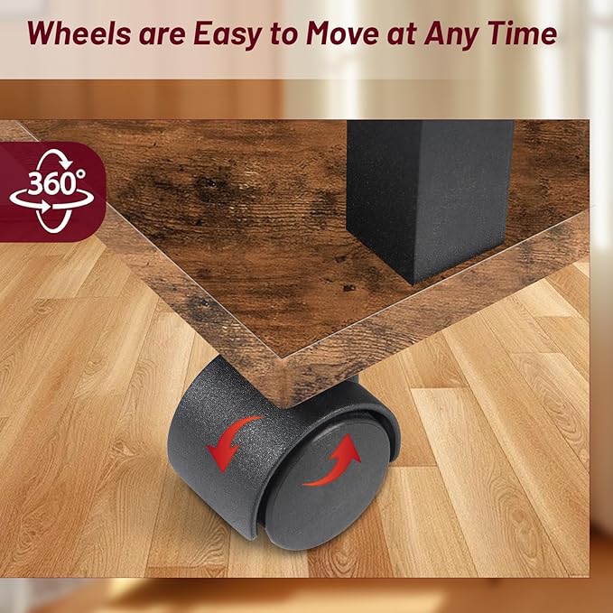 2 Pack Narrow Side Table- Nightstand with Charging Station (2 USB + 1 AC Outlet) & Drawer, Mute Wheels for Minimalist/Bedroom/Living Room/Office(Rustic Brown + Black)