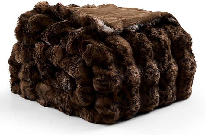 WDCOZY Cheetah Leopard Print Bubble Throw Blanket, Luxury Faux Rabbit Fur Mink Plush Throw for Couch, Sofa and Bed, Soft Fluffy Fuzzy Cozy Blanket for Women, 60x80 inches, Chocolate Brown, 950 GSM