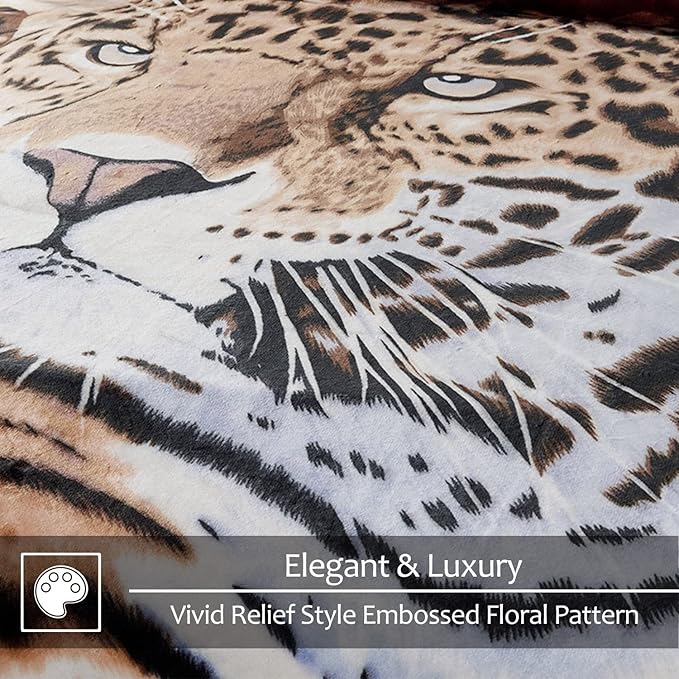 JYK Korean Mink Fleece Blanket Queen Size 75"x 87", 5 LB - 2 Ply Reversible 520GSM Silky Soft Plush Warm Flannel Blanket for Fall Winter (Queen, Tiger/Leopard)