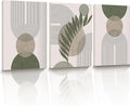 HesenDot 40x60CM Sage Green Boho Wall Art, Botanical Geometric Framed Canvas Bathroom Wall Art, Mid-Century Modern Wood Frame Abstract Prints for Living Room Bedroom Bathroom Home Decor, Set of 3