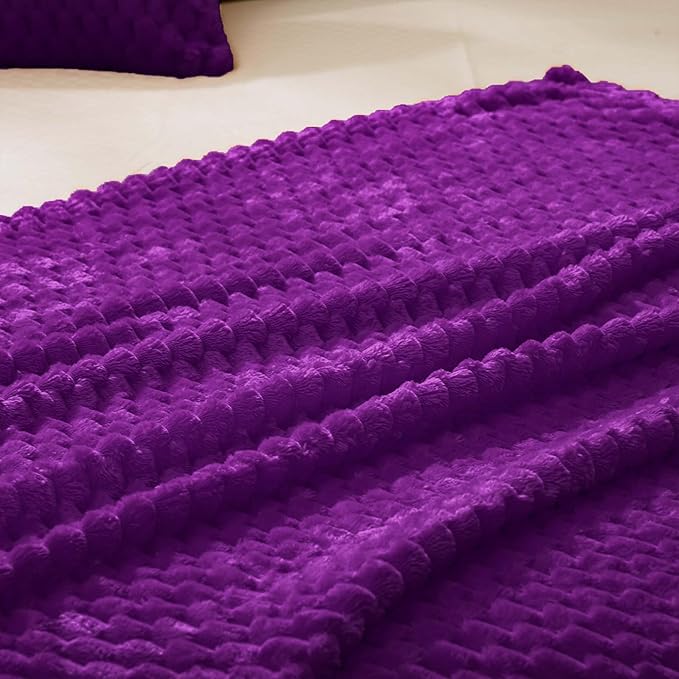 Vessia Flannel Fleece Throw Blanket(50x70 inch), 3D Jacquard Purple Fuzzy and Warm Blanket for Couch,Sofa,Bed,Chair, 300GSM Super Soft Touch Cozy Lightweight Throw for All-Season Home Decor