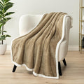 PAVILIA Tan Taupe Twin Bed Blanket Reversible Sherpa Chevron, Soft Cozy Jacquard Weave Textured Throw Sofa Couch, Thick Warm Large Fleece Car Blanket, Decorative Plush Home Decor, 60x80 Neutral Camel