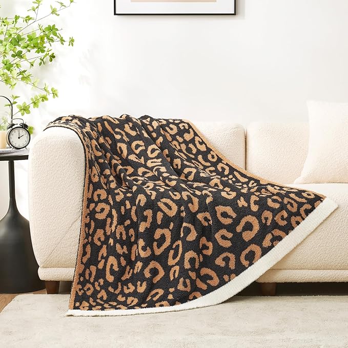 Snuggle Sac Black Leopard Throw Blanket for Couch - Ultra Soft Warm Reversible Plush Cheetah Blanket for Sofa & Bed, Black Leopard, 50x60 inches