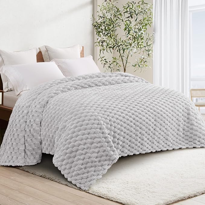 Whale Flotilla Twin Size Blanket for Bed with Jacquard Pattern, Fuzzy Soft Cozy Exquisite Blankets for All Season, Warm and Fluffy, 60x80 Inch, Light Grey