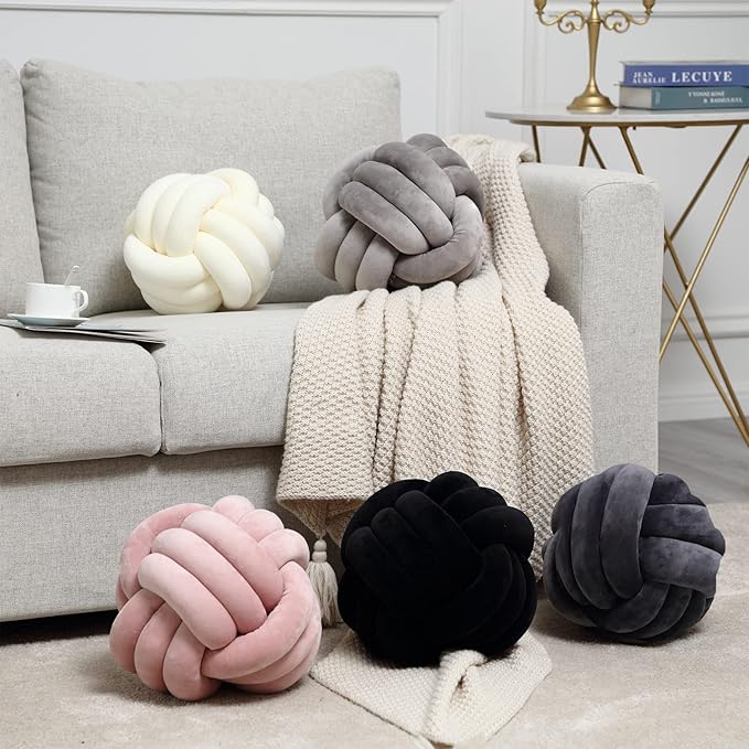 Petrella Knot Pillow Throw Pillows Ball Round Cute Throw Pillows Home Decor Cushion Decorative Aesthetic Spandex,Light Gray 8inch
