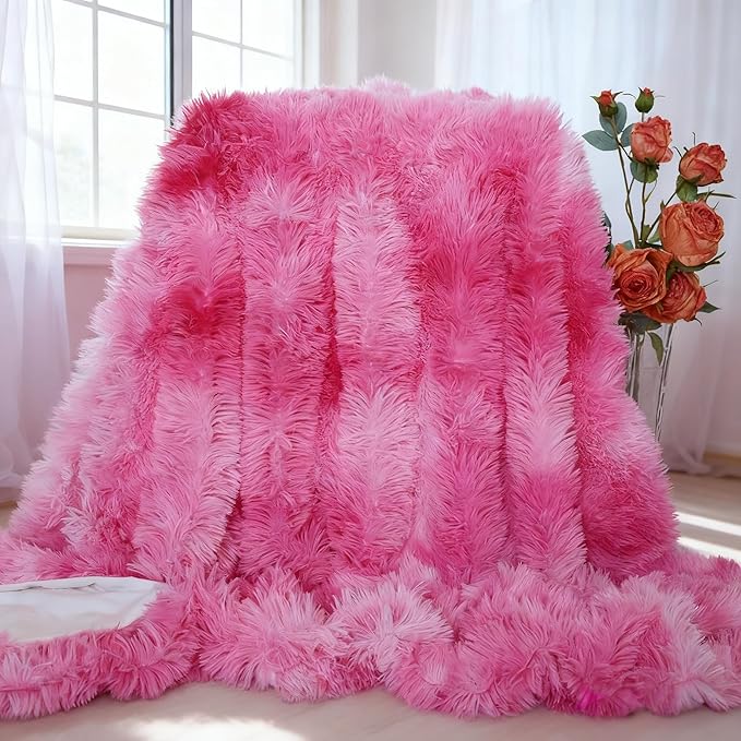 Plush Super Soft Blanket Bedding Sofa Cover Furry Fuzzy Fur Warm Throw Qulit Cozy Couch Blanket for Winter (Tie Dye Pink,63x79 Inches)