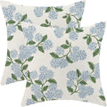 AEIOAE Spring Pillow Covers 16x16 Inch Set of 2, Green Blue Hydrangea Flower Throw Pillows Case,Floral Summer Outdoor Seasonal Decorative Farmhouse Decor Cushion Covers for Home Sofa Bed Couch