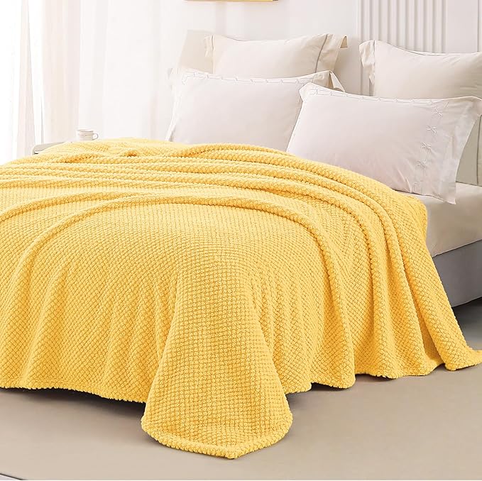 Whale Flotilla Queen Size Fuzzy Fleece Blanket for Bed, 90x90 Inch Fluffy Warm Soft Jacquard Blankets for All Season, Lightweight and Cozy, Yellow