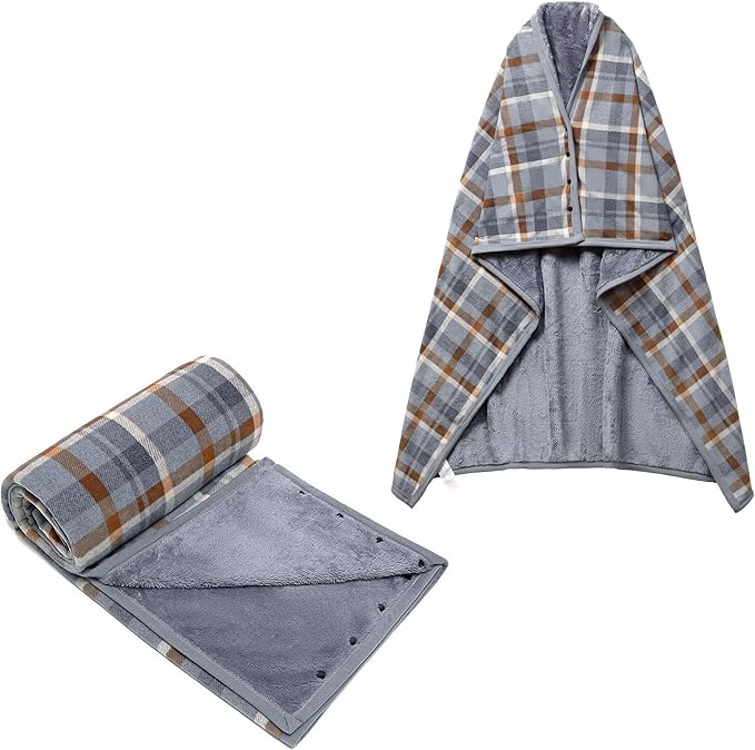 forestfish Fleece Wearable Blanket Oversized, Comfy Lightweight Lap Blanket Poncho Throw With Buttons, 63“x 55”