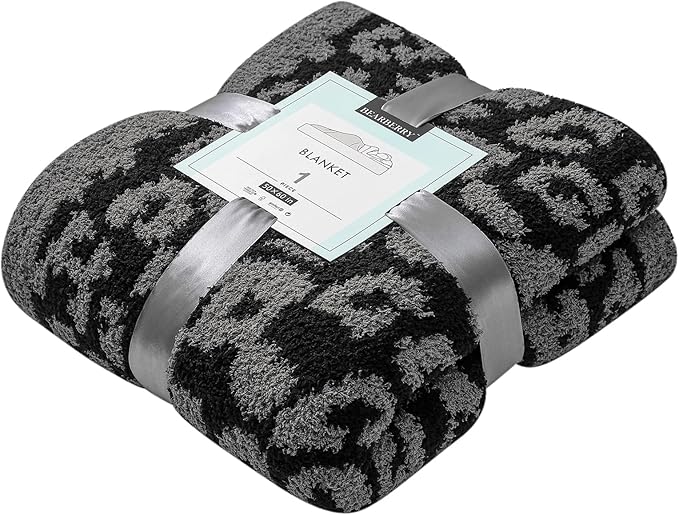 bearberry Fuzzy Leopard Knitted Throw Blanket Soft Cozy Warm Microfiber Blanket for Couch Sofa Bed Travel(Graphite/Carbon,40"x50")