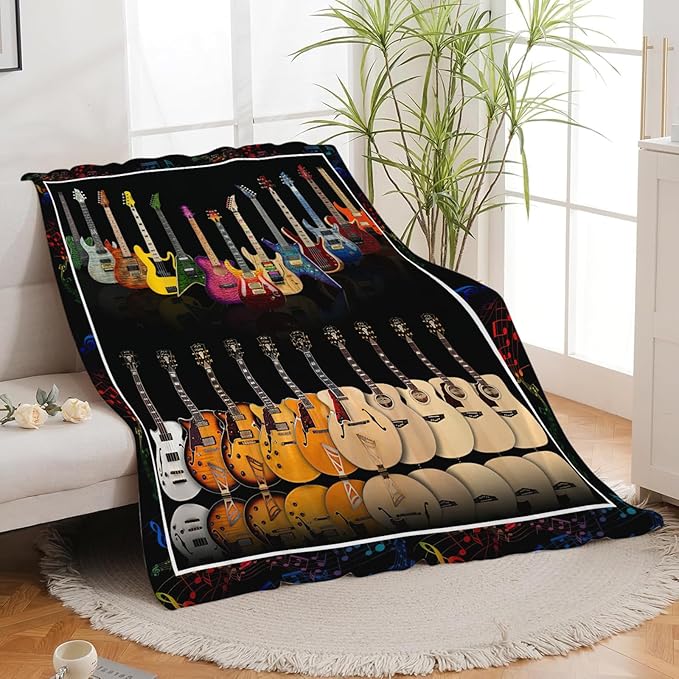 Guitar Bass Blanket for Girls Women Boys Men Adults Kids Soft Cozy Fleece Musical Instrument Throw Blankets Music Lover Gifts Warm Flannel Plush Stuff Lightweight Decorative Blanket 50"X40"