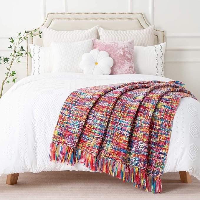 BATTILO HOME Multicolor Throw Blanket for Couch, Colorful Afghan Throw Blanket for Spring, Indoor Outdoor Throw for Home Decor, 50"x60"