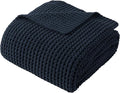 Bunnikins & Clover Navy Blue Throw Blanket for Couch, Knitted Blue Blanket Throw 60''x80'', Super Soft Waffle Navy Throws for Chair Sofa Home Decor