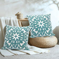 Alysheer Embroidered Decorative Throw Pillow Covers 18"x18" Set of 2 Pieces, Boho Mandala Classic Chic Pattern, Durable 100% Cotton Canvas Cushion Cases for Sofa Couch Living Room(Dusty Aqua Blue)