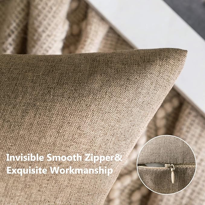 MIULEE Pack of 2 Decorative Outdoor Solid Waterproof Throw Pillow Covers Euro Sham Faux Linen Garden Farmhouse Cushion Cases for Patio Tent Balcony Couch Sofa 24x24 Inch Khaki