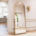 HARRITPURE 64"x21" Arched Full Length Mirror Free Standing Leaning Hanging Mounted Mirror Aluminum Frame Modern Simple Home Decor for Living Room Bedroom Cloakroom, Gold