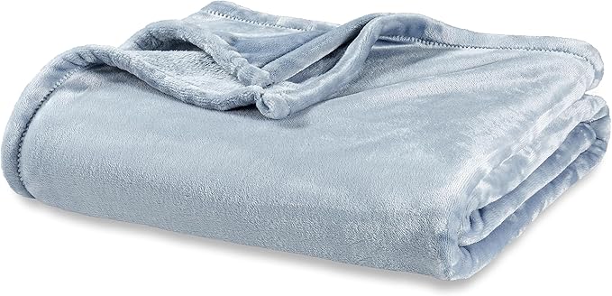 Berkshire Blanket Classic VelvetLoft® Solid Bed Blanket, King Size Bed Blanket, Lightweight Soft Fuzzy Plush Blanket for Bed and Couch, Polar Blue, 90x108 Inches