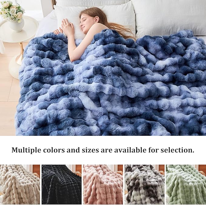 Faux Fur Twin Blanket for Couch, 1000 GSM Cozy Fuzzy Fluffy Soft Plush Thick Bubble Sherpa Blanket for Sofa Bedroom Living Room, Mothers Day Birthday Gifts for Women Home Decor