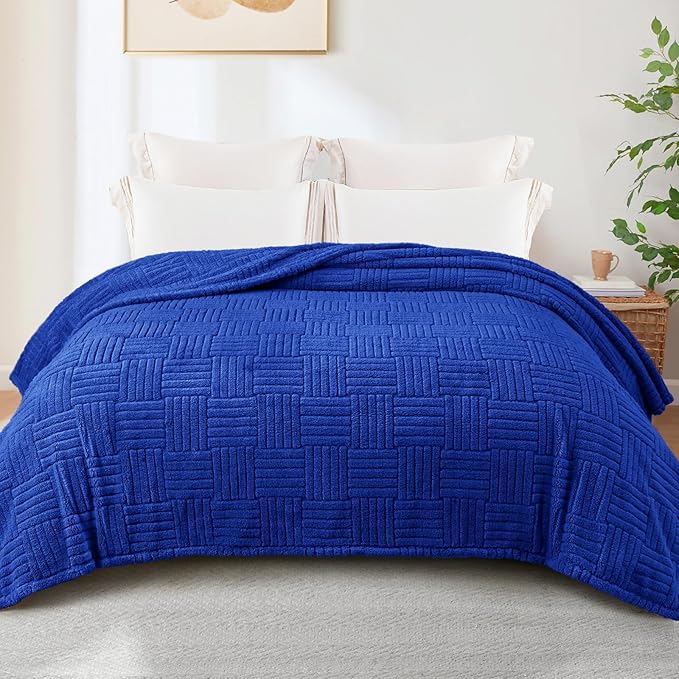 Whale Flotilla Lightweight Fleece Twin Size Blanket for Bed, Fuzzy Soft Blankets with Decorative Jacquard Pattern for All Season, Warm and Fluffy, 60x80 Inch, Blue