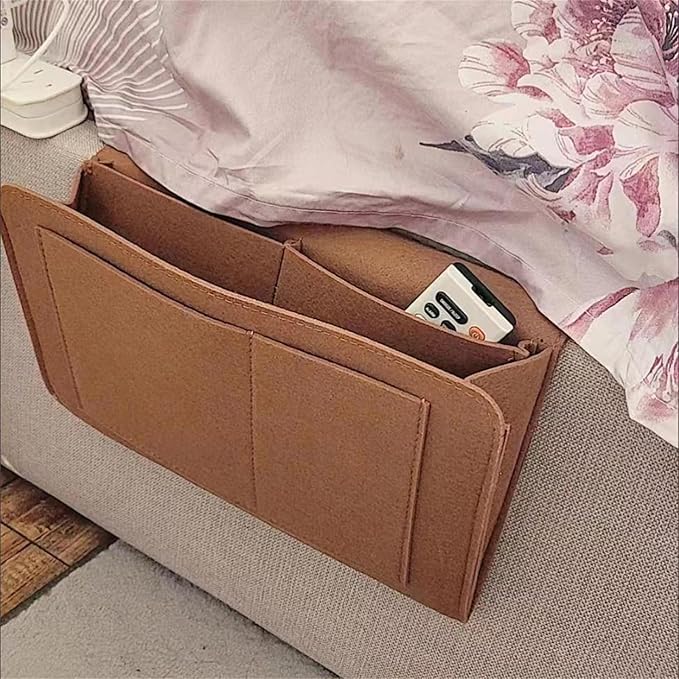 Bedside Caddy,Felt Bed Side Caddy Organizer With 5 Pockets For Remote,Bed Pockets Bedside Storage Can Hold Tablet Magazine Book Phone And Fruit,For Bed,Sofa,Desk (brown)