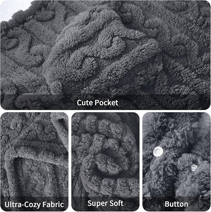 Wearable Blanket Sherpa Fleece Shawl Blanket with Pockets Blanket Poncho Cape for Adults, Cozy Shawl TV Throw Blankets