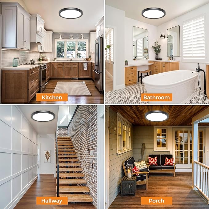slochi 6 Pack 12Inch Flush Mount Ceiling Light Fixtures -3000K-4000K-6500K Flat Led Lights for Room Ceiling,Ultra Thin Round White Ceiling Lights for Living Room,Bedroom,Kitchen,Bathroom