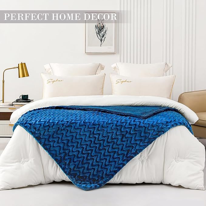 Whale Flotilla Faux Fur Sherpa Throw Blanket for Couch Sofa, Cozy Reversible Fuzzy Fluffy Plush Throws for All Season, Warm and Soft, 50x60 Inch, Royal Blue