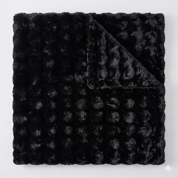 Luxury Double-Sided 3D Bubble Faux Fur Blanket, Ultra Plush Cozy Throw for Couch, Sofa & Bed, Premium Soft Gift Blanket for Women & Men, Neutral Colors